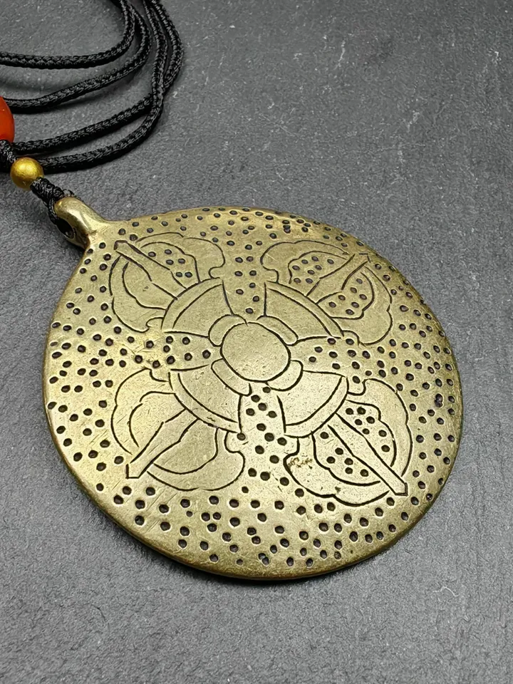 Gandhanra Vintage Mandala Badge - Tibetan Buddhist Amulet, Cross Vajra Pattern Melong Mirror, SIPAHO, Fengshui Protective Pendant