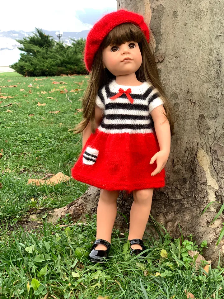 GOTZ SET Doll French dress & Beret: Exclusive Handmade Outfit, American Girl, OOAK