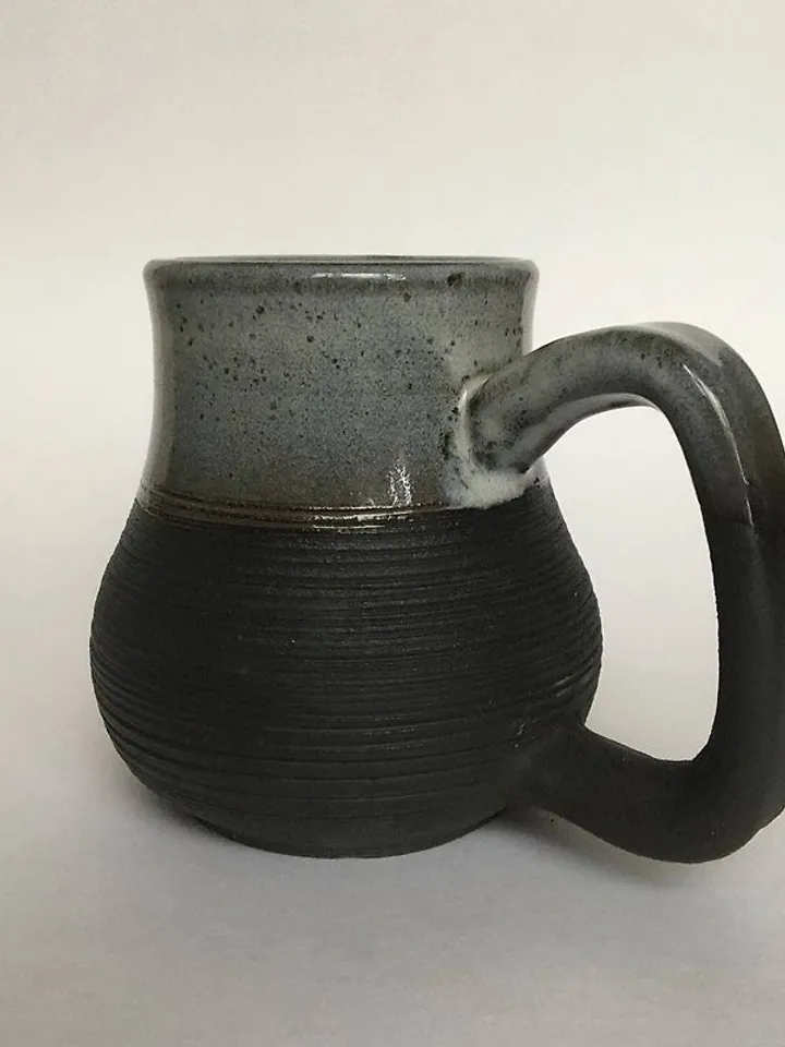 Triple horn of Odin black and grey stoneware mug