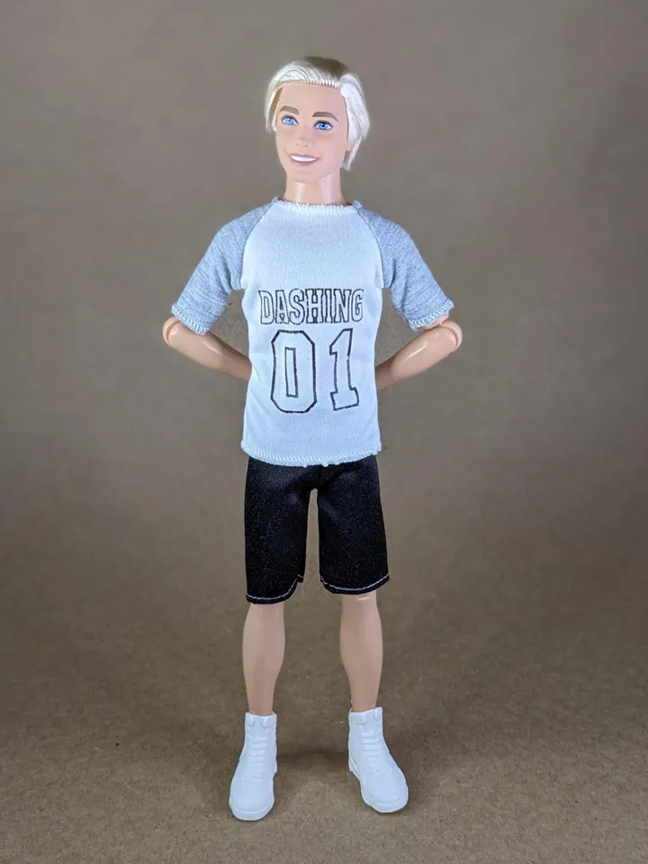 White & gray printed T-shirt for 12-inch fashion male dolls