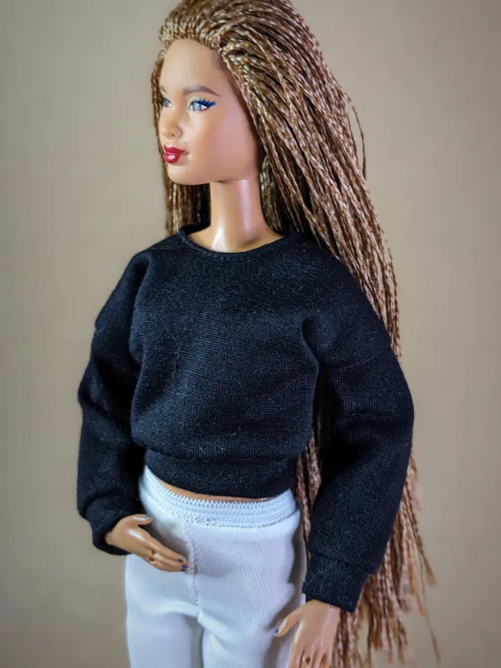 Black long-sleeve shirt for 1/6 scale fashion female dolls