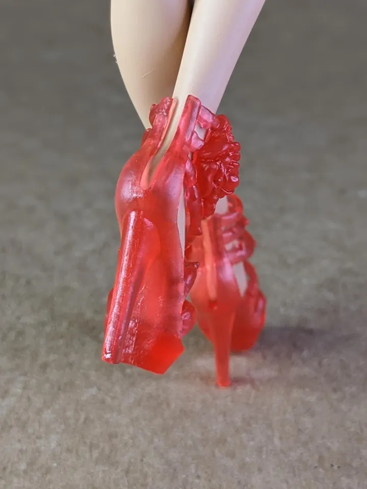 Red transparent sandals with high heels for 10.5 inch female dolls (MH, EAH)