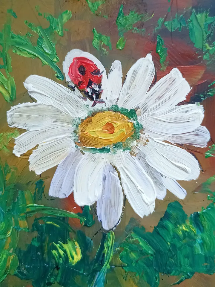 Oil painting wall art bumblebee wall art diptych painting flowers and insects summer bee spring wall decor, gift Pair painting ladybug art