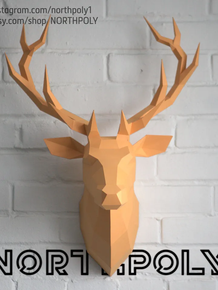 Papercraft Deer Head 2, Digital Template, PDF Download, Gurko, 3D Low Poly, Pepakura, DIY Origami Sculpture, Paper Decor, DIY Gift