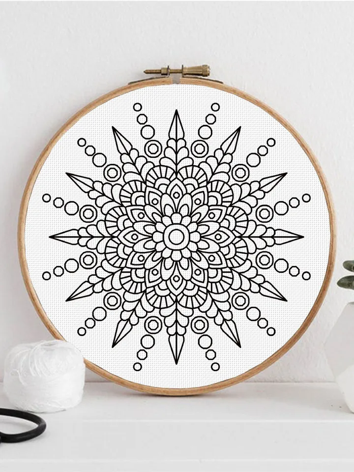 Blackwork mandala pattern PDF instant download Backstitch chart Mandala ornament for hand embroidery PDF, Mandala art, Snowflake #W41
