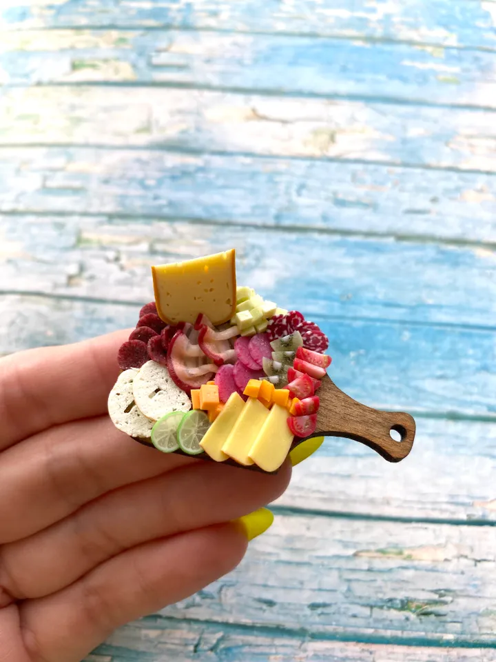 Magnet Miniature Cheese Charcuterie board with Polymer clay Souvenir