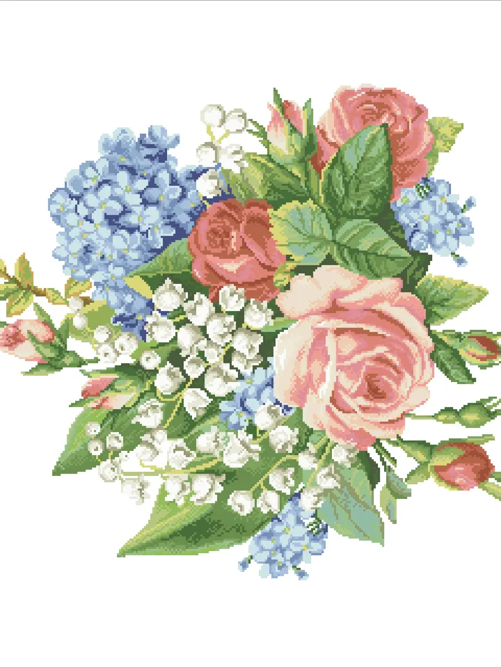 Antique Cross Stitch Pattern Bouquet of Flowers Digital Download PDF