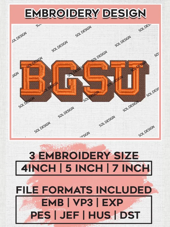 NCAA BGSU Falcons College Team Logo Embroidery Design Files, NCAA Bowling Green Falcons Machine Embroidery, NCAA Teams, 3 sizes, NCAA Machine embroidery designs, Digital Download