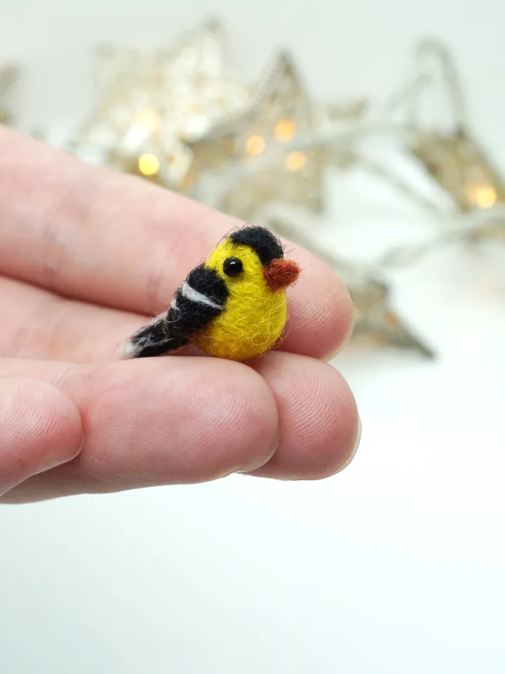 Tiny needle felted goldfinch, miniature bird, made to order