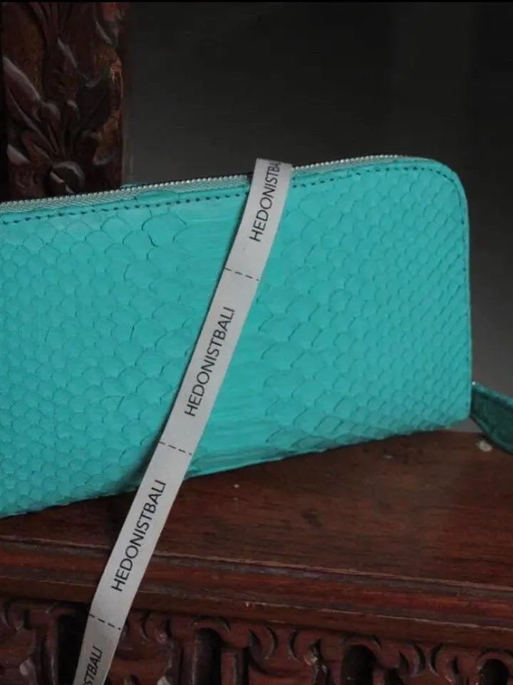 Turquoise Genuine Python Unisex Wallet | Blue Leather Wallet Handmade | Snake print Accessories | Tiffany colour Woman Wallet Exotic Leather