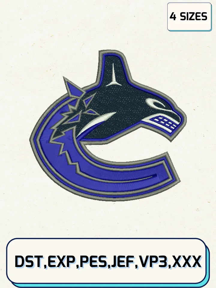 Vancouver Canucks Embroidery Design Files, NHL Logos Embroidery Designs, Machine Embroidery Files, 4 Sizes