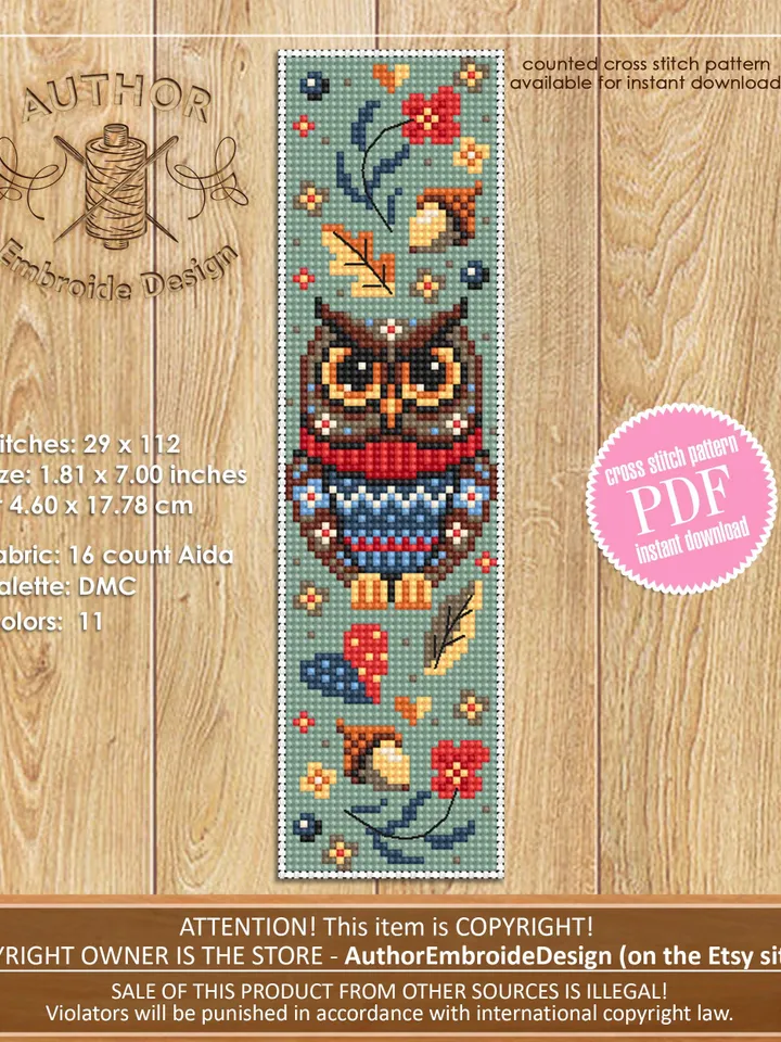 Scandinavian bookmark set cross stitch pattern PDF download Folk art animals cross stitch chart, Fall bookmarks pattern digital PDF #B430