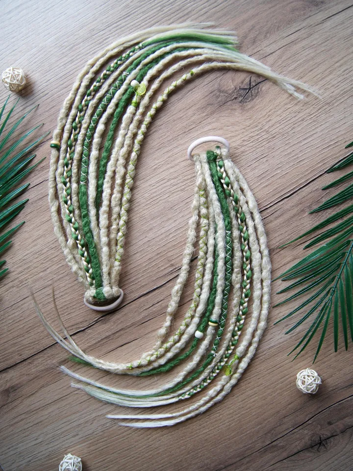 Dreads on Hairband Green Blonde Ponytail Synthetic Dreadlock Extensions Braided Boho Hair Festival Hippie Hair Accessory