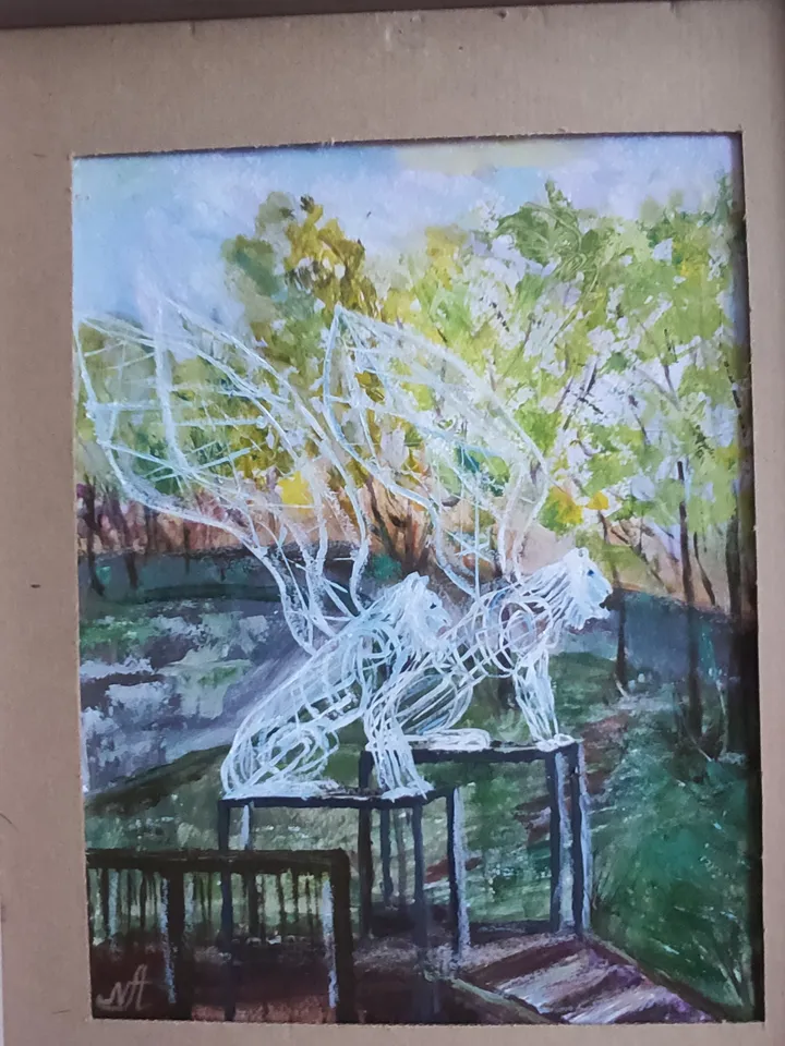 White Lions on the Black River Landscape St. Petersburg oil 25*33 cm / 10*13"
