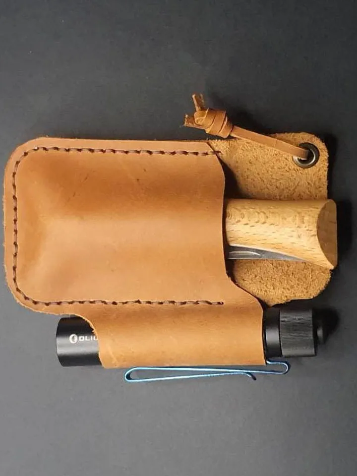 Folding Knife Leather Sheath for Flashlight, EDC pocket organizer for everyday carry, Handmade leather belt sheath