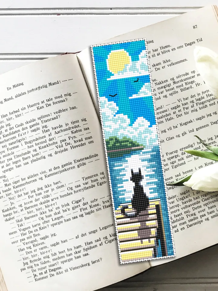 Bookmark cross stitch pattern download PDF Modern handmade bookmark digital Black cat embroidery beginners Nature cross stitch chart #B58