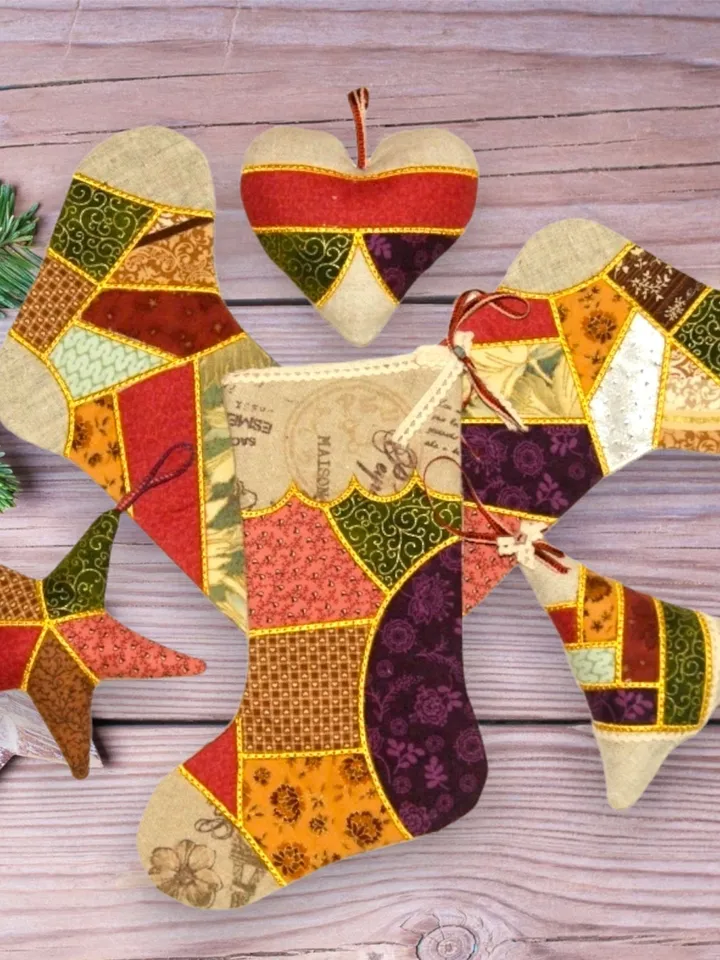 Christmas set of machine embroidery designs in the patchwork style Machine Embroidery Pattern Chtistmas embroidery motif