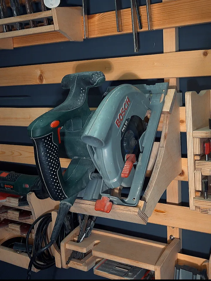 Circular Saw holder Plans (PDF, SVG, DXF) for Workshop – DIY French Cleat Storage System.