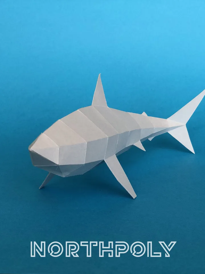 Shark Papercraft, Fish, Digital Template, PDF Download, Gurko, 3D Low Poly, Pepakura, DIY Origami Sculpture, Paper Decor, DIY Gift