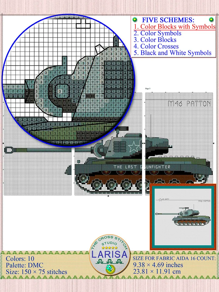 M46 Patton Cross Stitch Pattern | American Tank Patton Chart