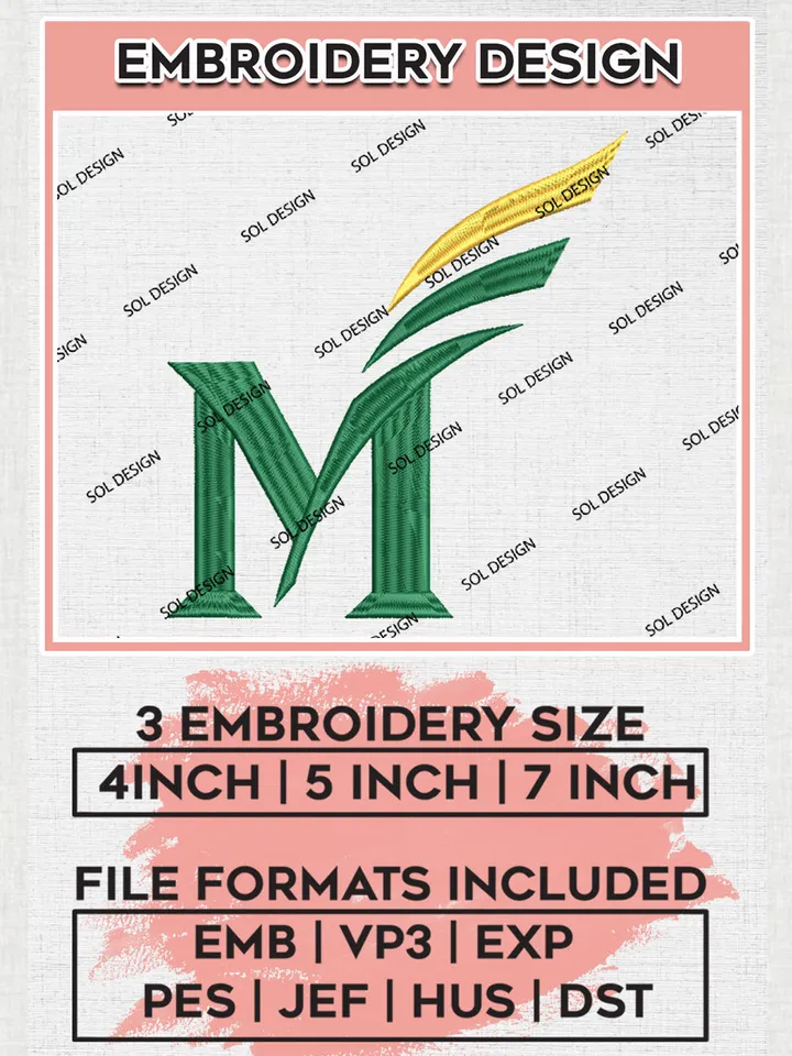 NCAA George Mason Patriots Team Letter Logo Embroidery Design Files, NCAA George Mason Patriots Machine Embroidery, NCAA Teams, 3 sizes, NCAA Machine embroidery designs, Digital Download