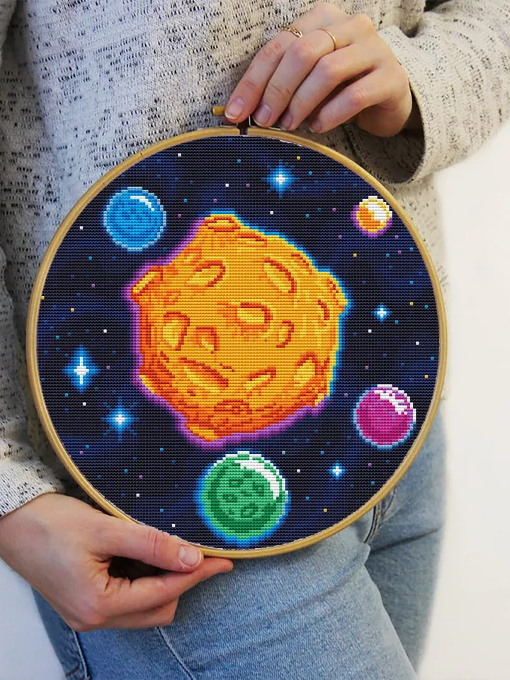 Space moon with craters cross stitch pattern PDF download Planets cross stitch chart, Galaxy pattern digital PDF, Lunar craters #L61