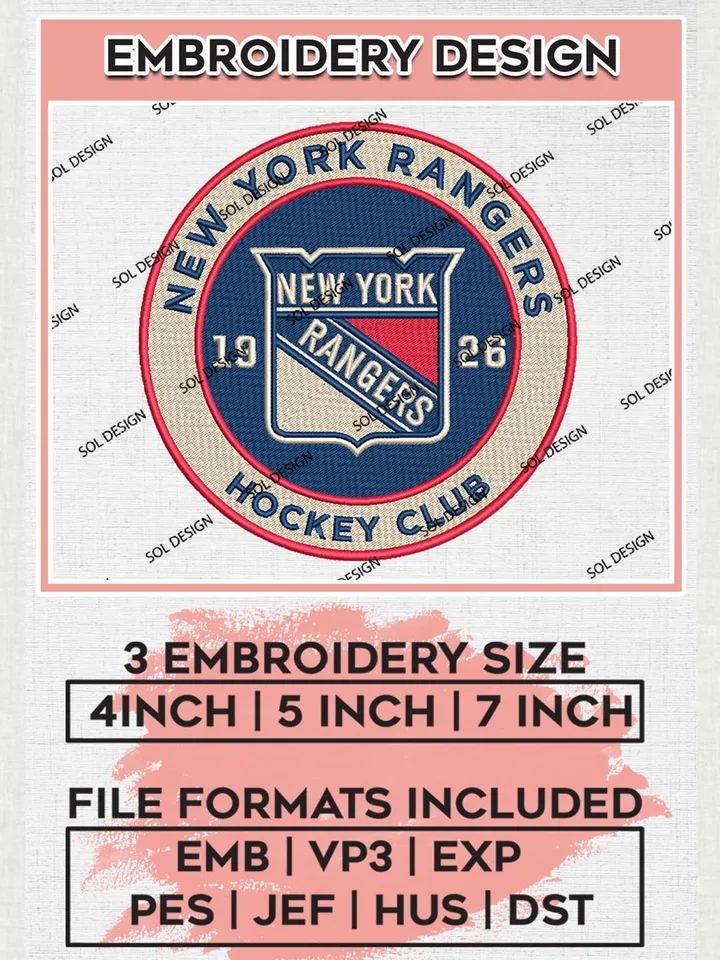 NHL Rangers Est 1926 Round Logo Embroidery Files, NHL New YNew York Rangers Team Embroidery Designs,  NHL Embroidery Designs, NHL Machine Embroidery Designs, Digital Download