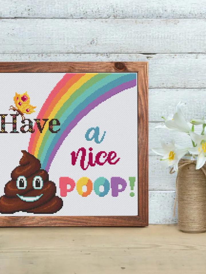 Poop emoji cross stitch pattern PDF download Have a nice poop cross stitch quote, Rainbow pattern digital PDF, Funny cross stitch chart #Q4