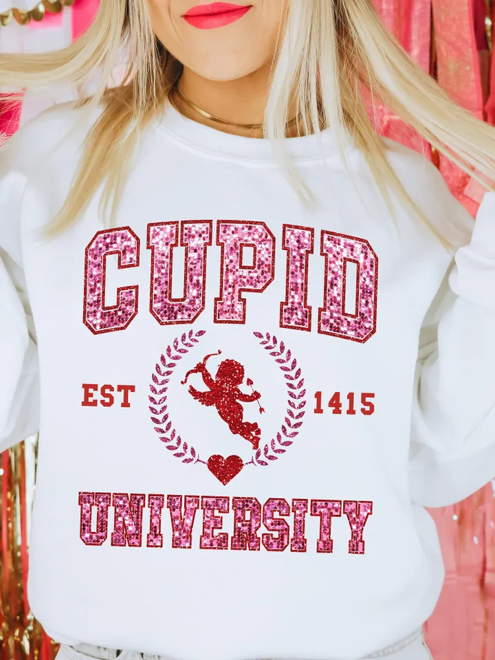 Faux Sequin Png Cupid University PNG, Valentine PNG, Valentines Day T Shirt Design, Love, Cupid, Heart, PNG, Digital Download,sleeve Trendy