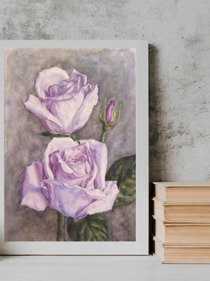 "Rose in cold tones" Flower Original Wall Art Painting Watercolor Artwork picture artwork floral