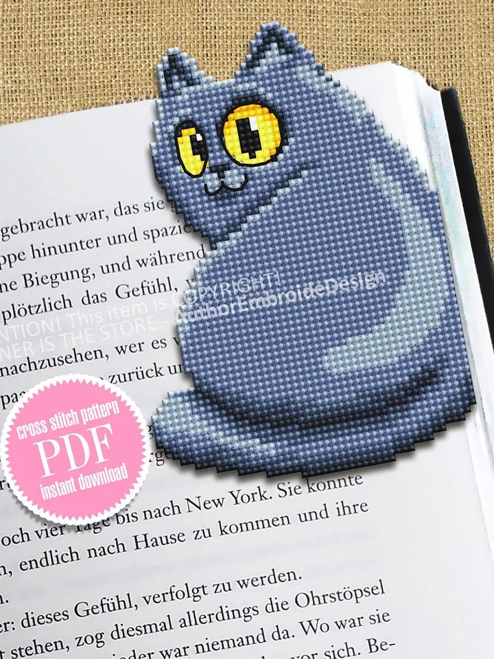 Funny cat Corner bookmark cross stitch pattern download PDF Cat cross stitch chart, Cat bookmark digital pattern PDF, Cat lover gift #B258