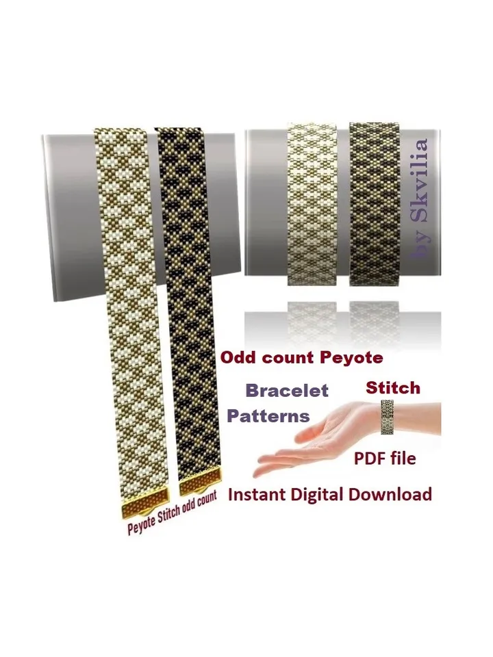 Cuff Bracelet Odd Count Peyote Stitch Bead Patterns Bracelet, Miyuki Delica or Czech beads Preciosa, Instant Download
