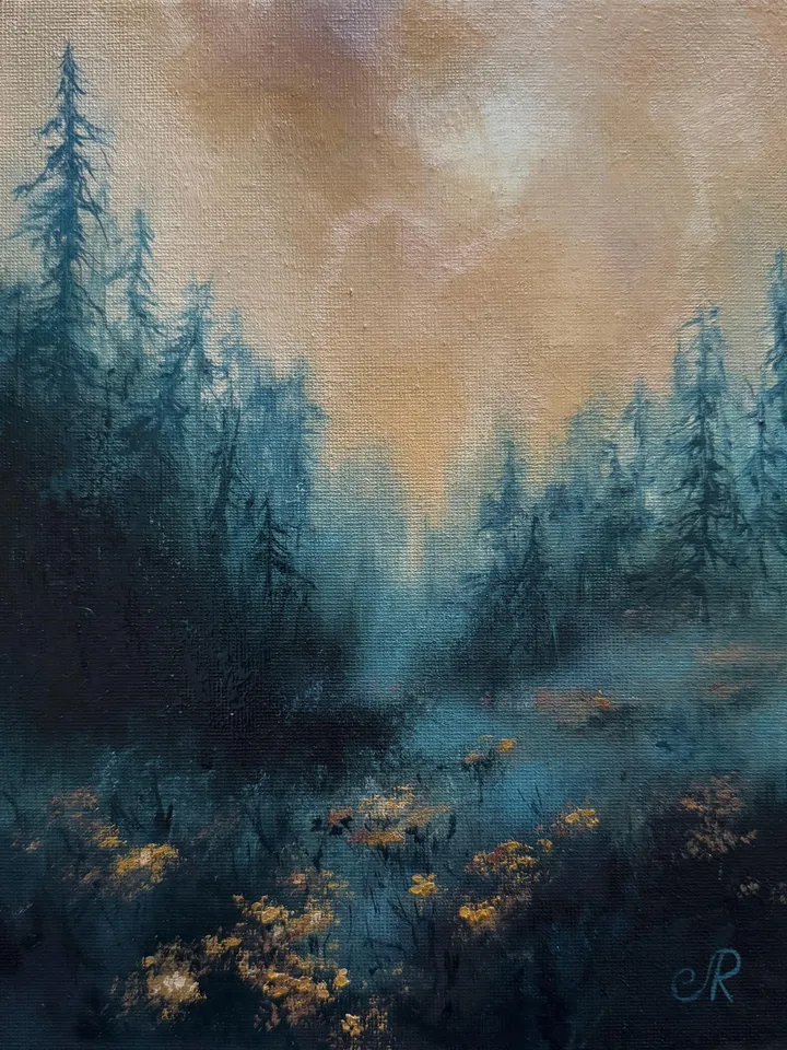 Forest Oil Painting Trees Original Wall Art Foggy Forest Painting
