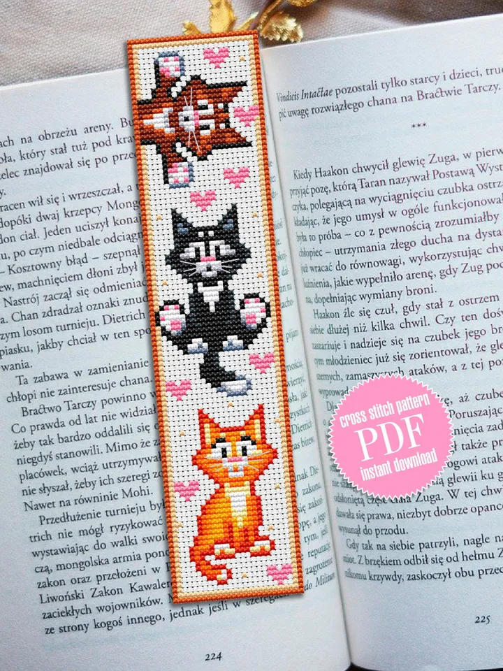 Modern bookmark cat cross stitch pattern digital PDF Handmade bookmark embroidery beginners Instant download Gift for book lover #B2