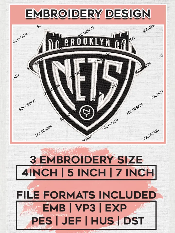 NBA Nets Team Writing Logo Embroidery Designs, Brooklyn Nets Team Logo Embroidery, Basketball Team Logo Embroidery Files, NBA Team, 3 sizes, Machine embroidery Files, Digital Download