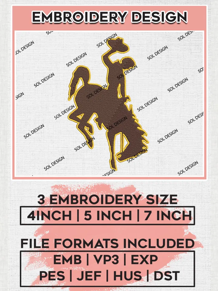 Wyoming Cowboys Logo Machine Embroidery Design, NCAA Wyoming Cowboys Embroidery Design Design files, NCAA Embroidery Designs, NCAA Machine Embroidery Designs, Digital Download