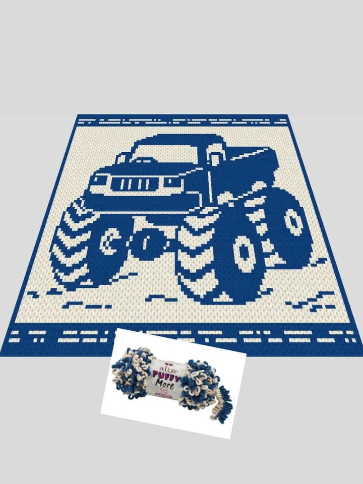 Loop yarn Finger knitted Bigfoot Monster Truck blanket pattern