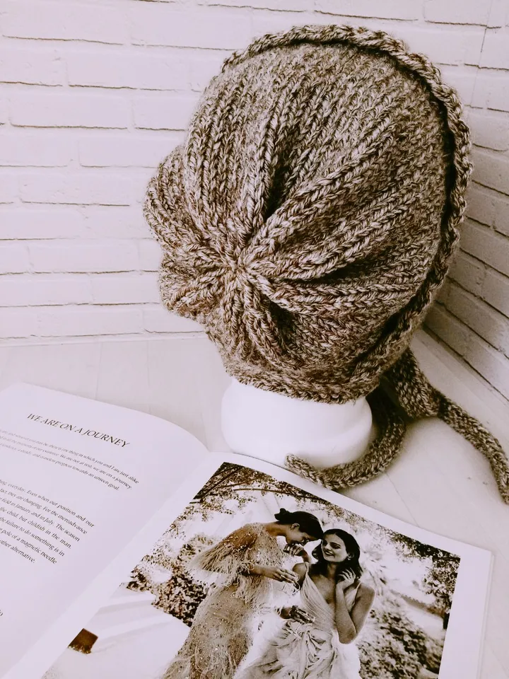 Warm Knitted Cap with Long Ties Handmade