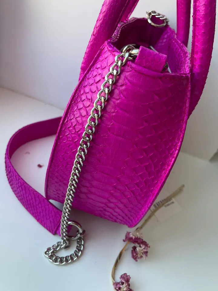 FAST DELIVERY Genuine python skin top handle fuchsia bag | handmade designer bags | exotic leather bags | summer classy elegant leatherbag |