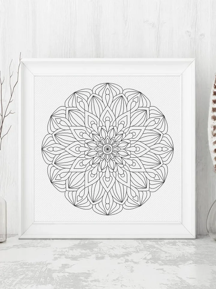 Floral mandala blackwork pattern PDF Backstitch chart Mandala ornament, Blackwork mandala embroidery download PDF, Blackwork embroidery #W26