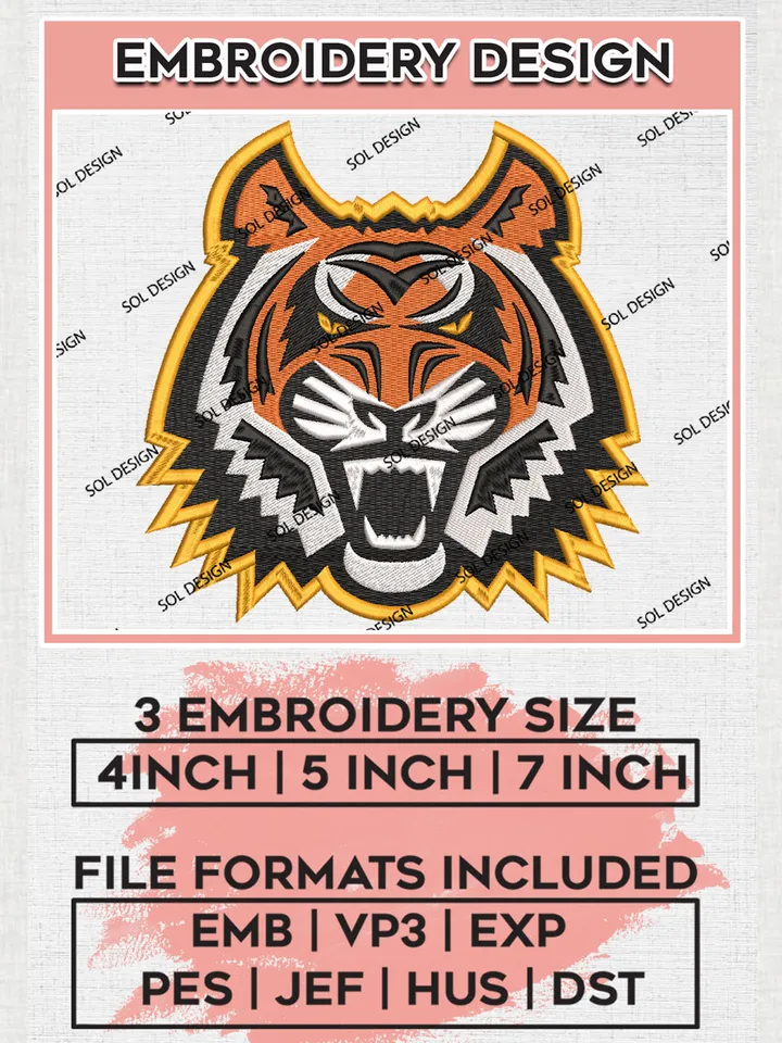 NCAA Idaho State Bengals Team Head Mascot Logo Embroidery Design Files, NCAA Idaho State Bengals Machine Embroidery, NCAA Teams, 3 sizes, NCAA Machine embroidery designs, Digital Download