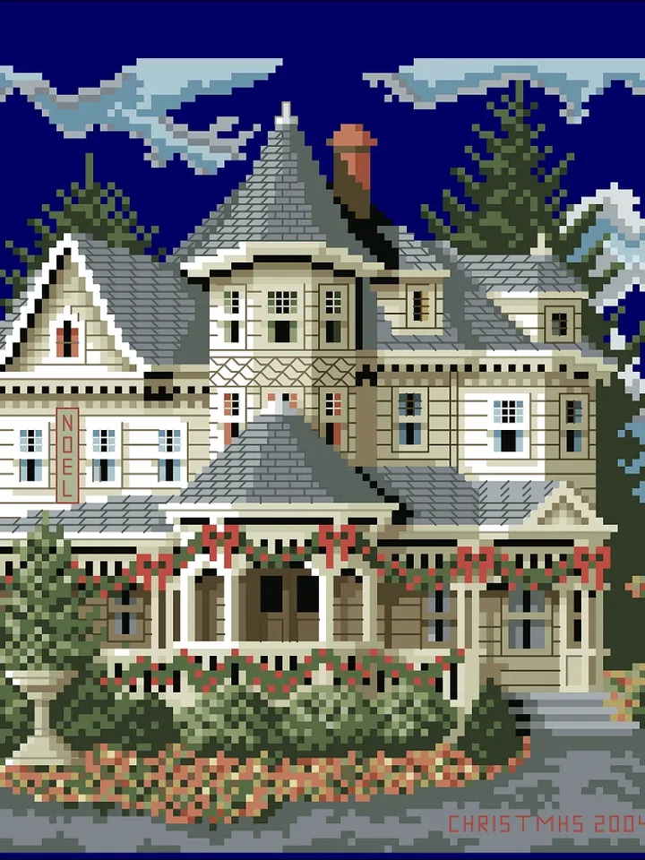 Vintage Cross Stitch Pattern Victorian House Counted Digital Download PDF