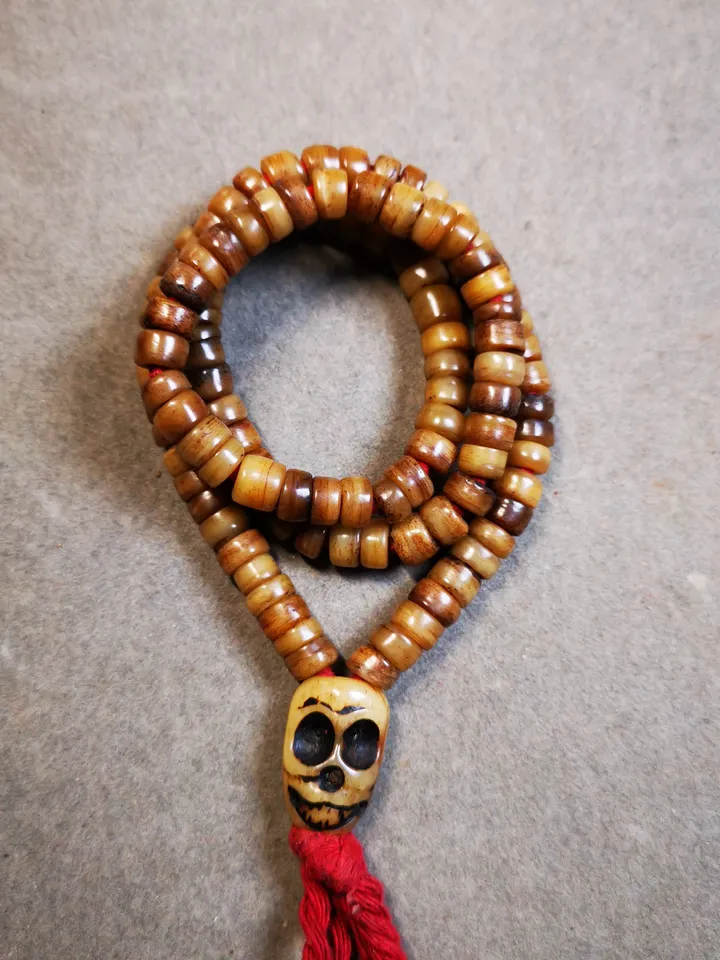 Gandhanra Original 6mm Tibetan Yak Bone Mala Beads Necklace, Hand-carved Tibetan Prayer Beads