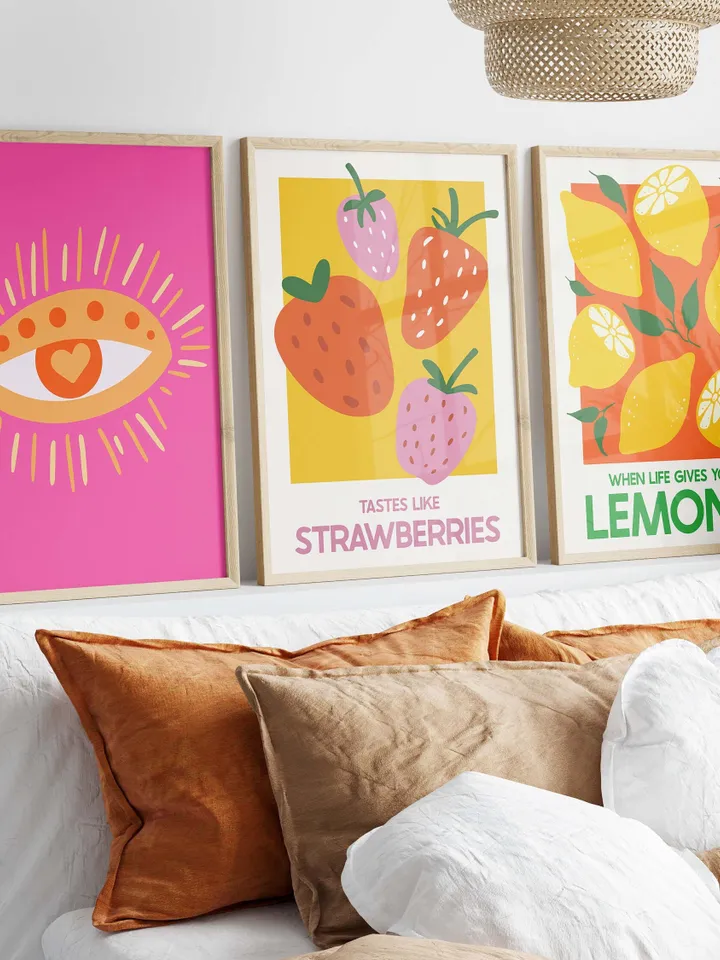 Printable wall art Strawberry, Pink evil eye poster, Lemon artwork digital, Aperol spritz print, Match box art poster, Play card poster