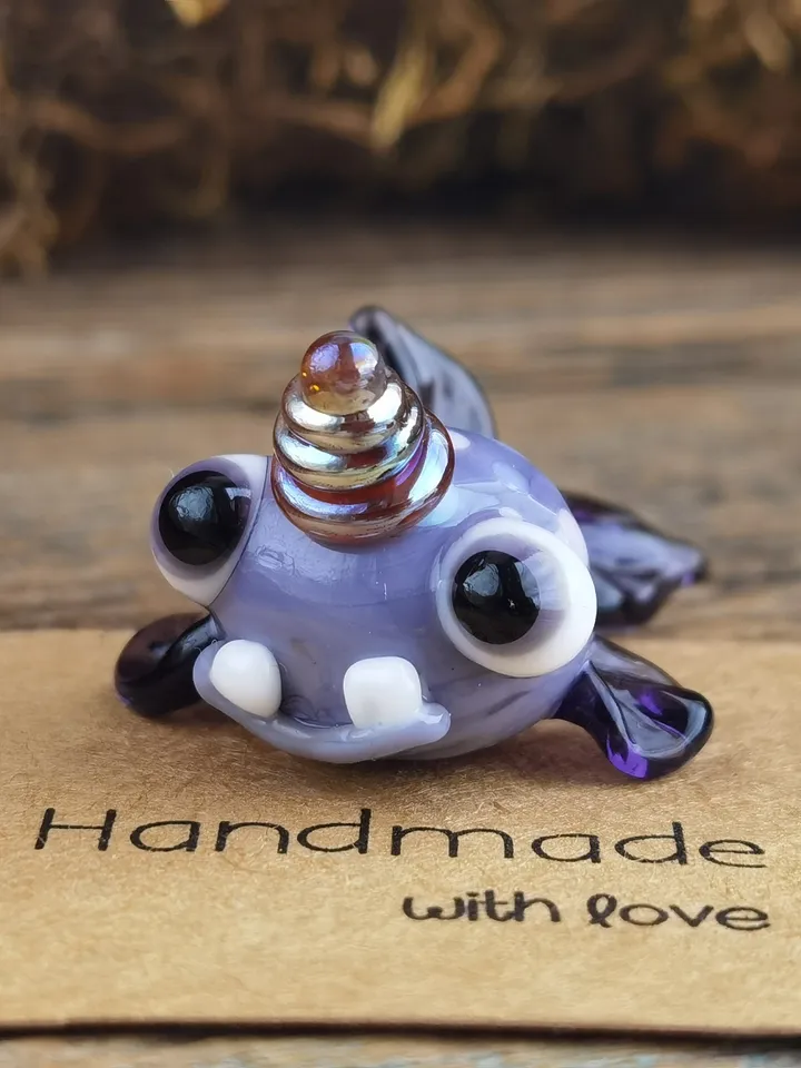 Narwhal miniature Narwhal figurine Glass figurines Whale figurines Tiny glass animals Miniature animals Blown glass art Terrarium Dollhouse