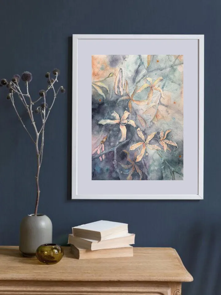 Flowers Original Painting Floral Watercolor Blooming Tree Painting