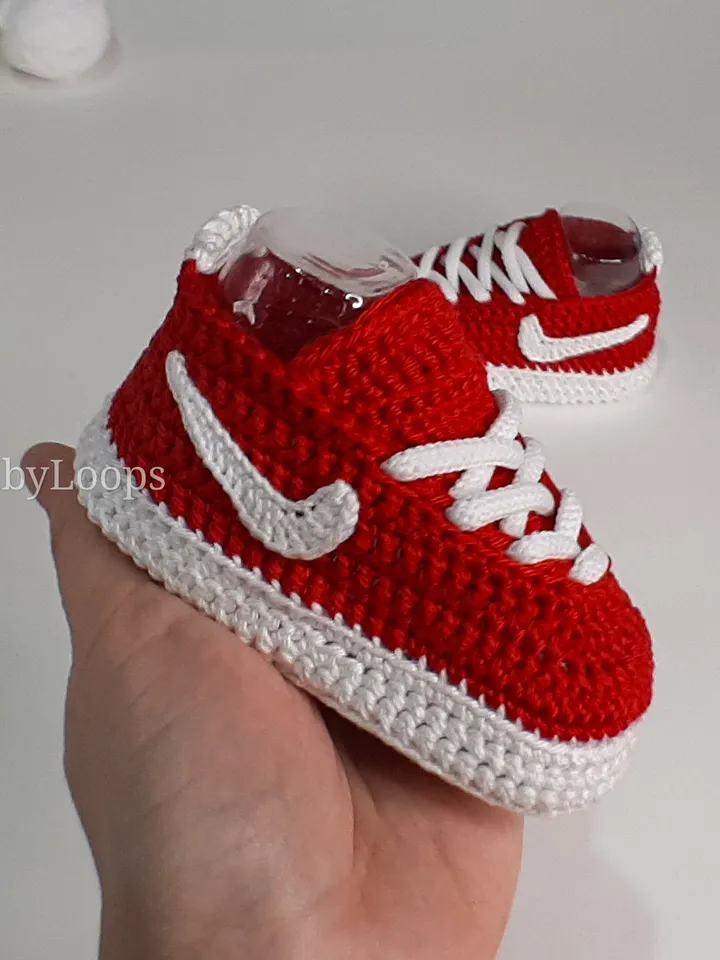 Red Baby girl booties sneakers, crochet newborn shoes first christmas ornament, baby girl clothes, postpartum gift