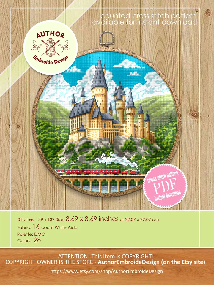 Wizard school cross stitch pattern PDF download Magic castle cross stitch chart, Magic kingdom pattern digital PDF, School of magic #C9