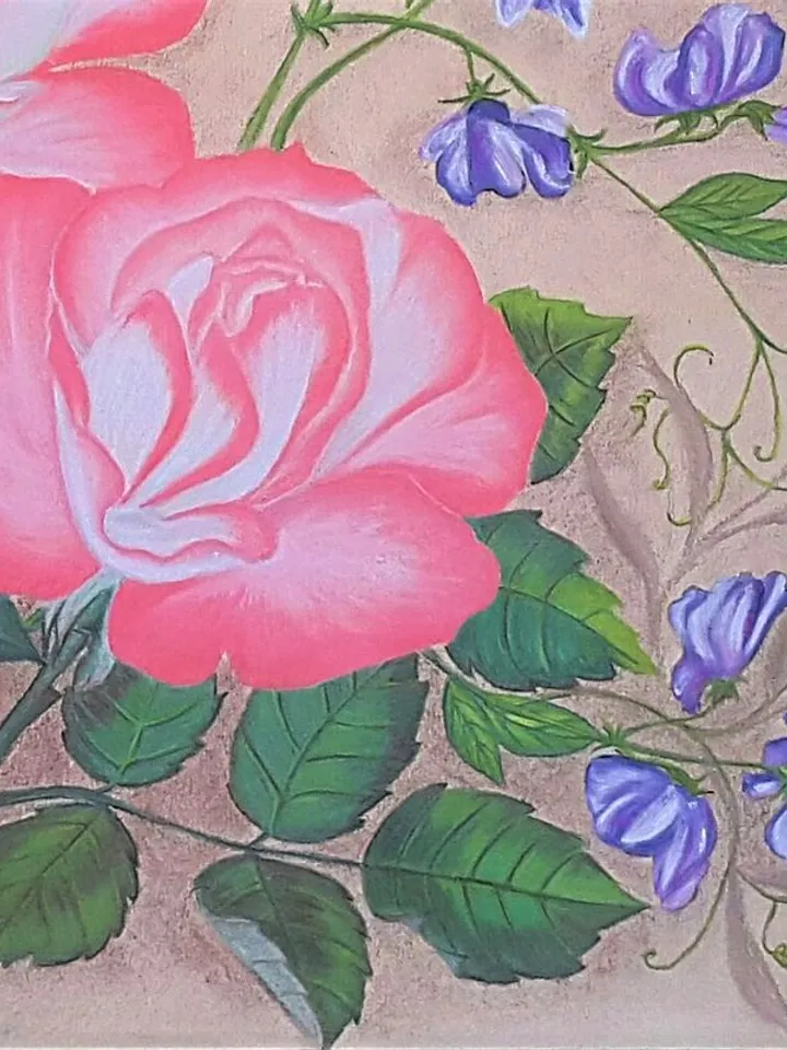 Rose Painting Sweet Pea Original Art Floral Wall Art Flower Soft Pastel Painting
