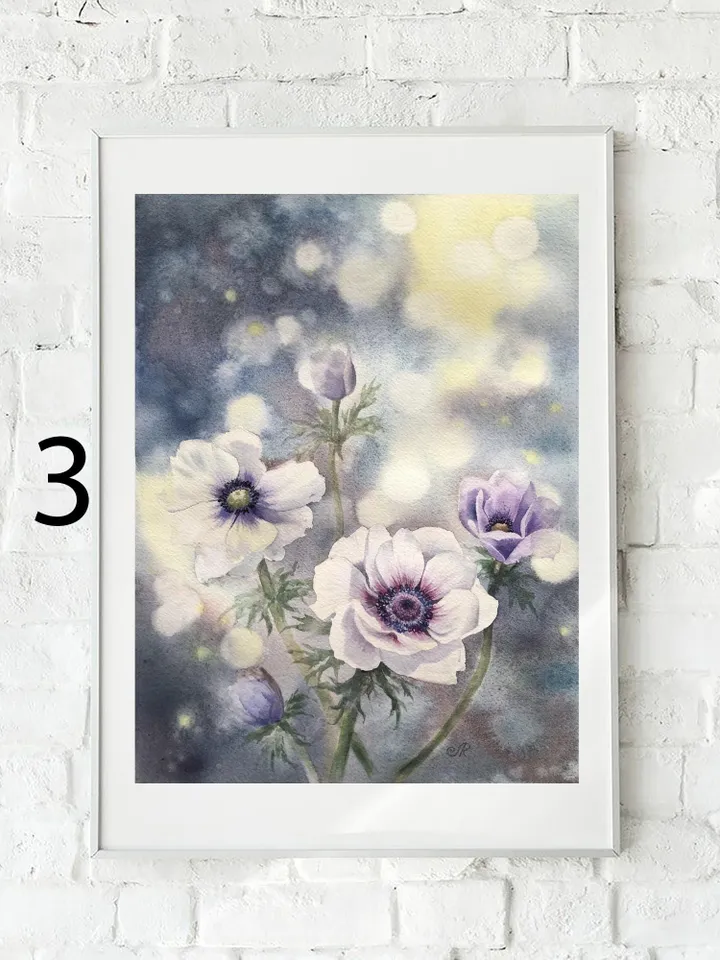 Flowers Watercolor Prints Set of 4 Floral Ptints Wildflowers Painting